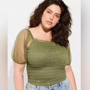 Torrid Plus Size Smocked Peasant Top Size 2X Feminine Romantic Coquette‎
